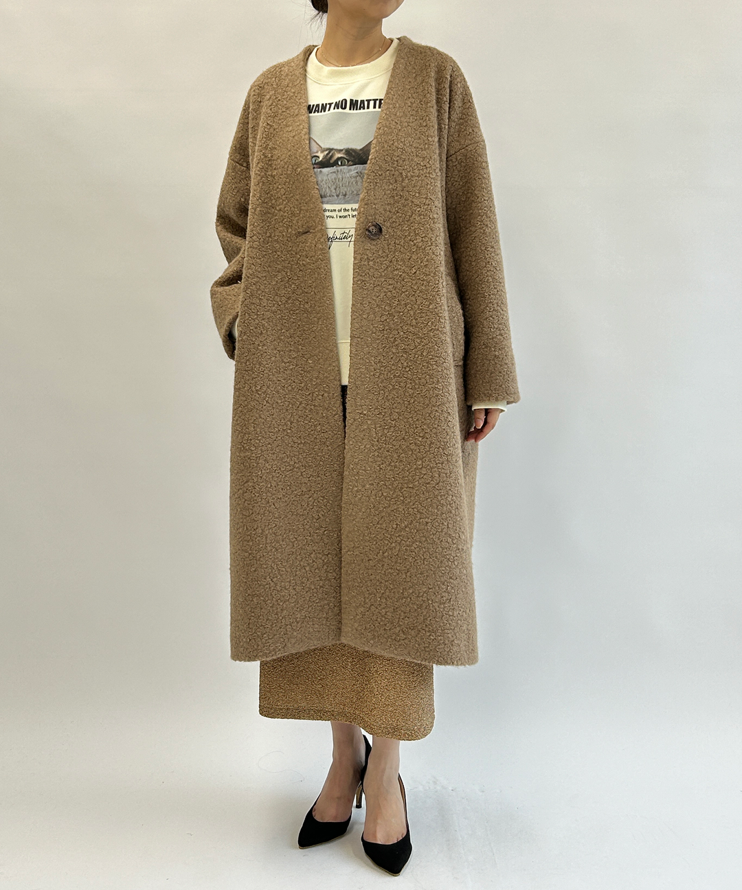 ノーカラーロングコート – FACE SANS FARD