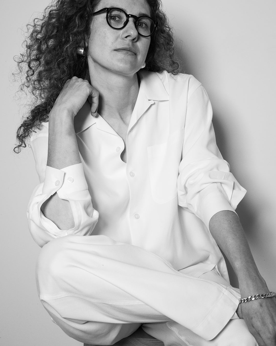 Open Collar Shirt/ White Rayon Gabardine – FRONT 11201