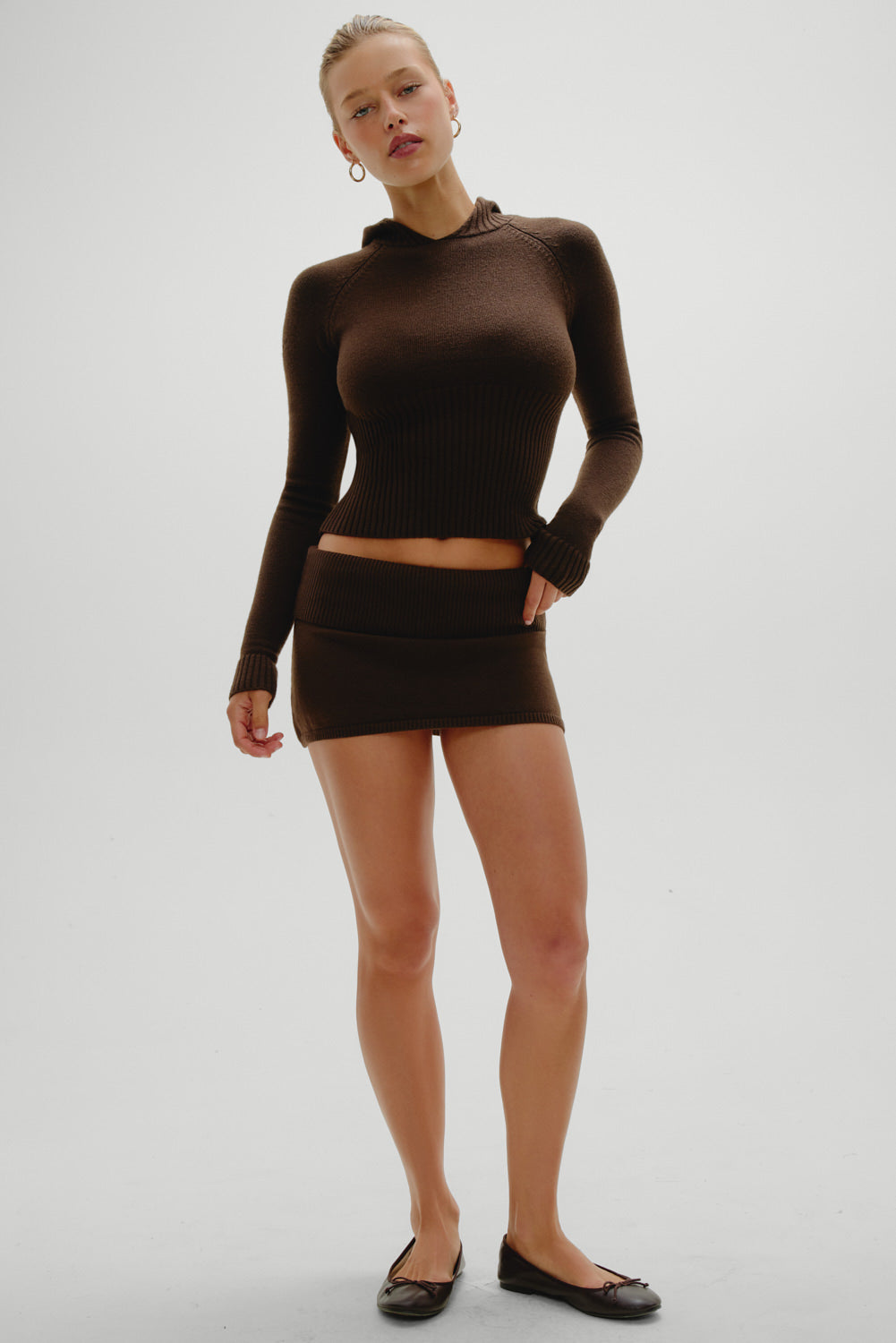 Hazel Knit Hoodie - Chocolate Brown