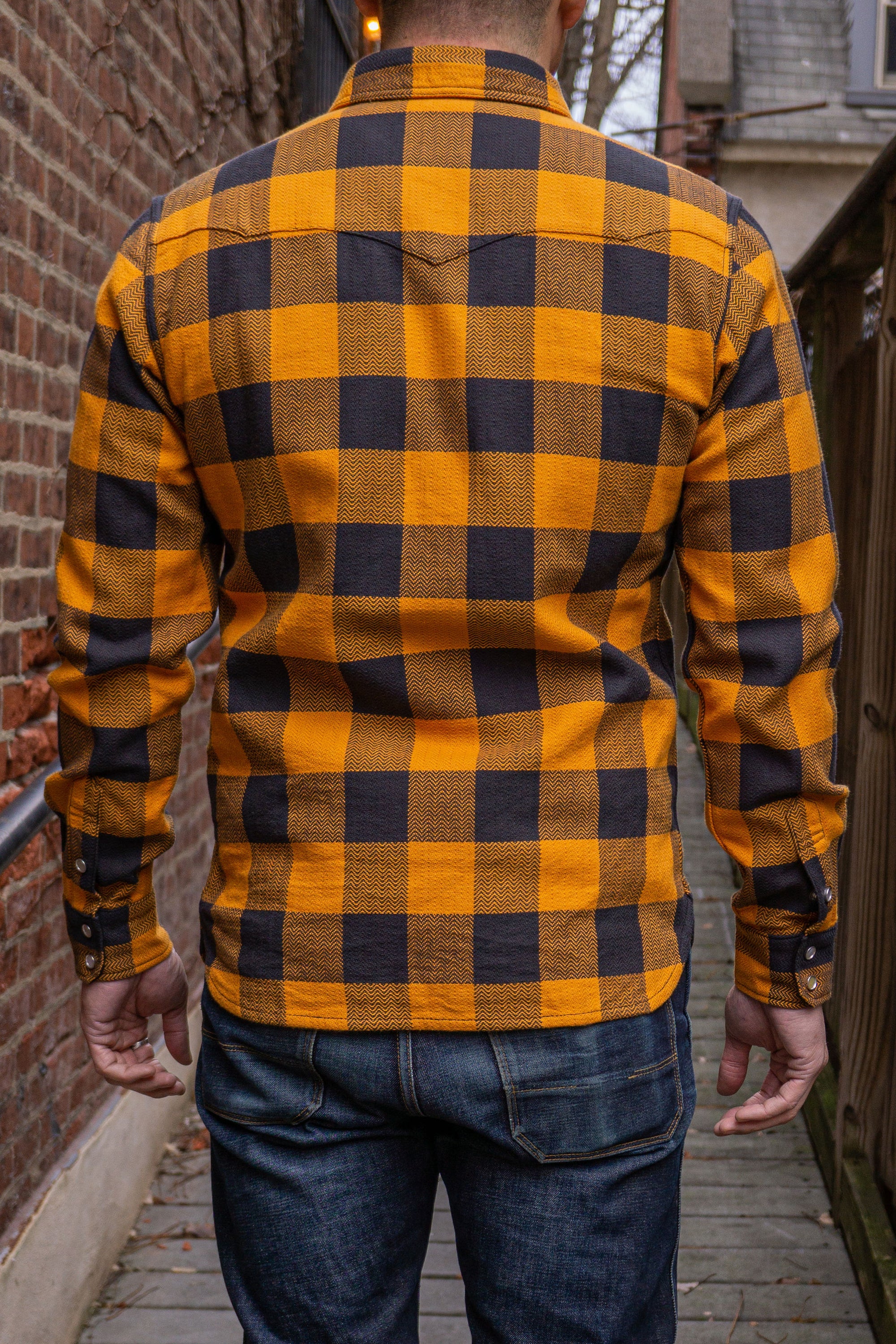 The Flat Head SNW-101L Block Check Western Flannel Shirt - Orange