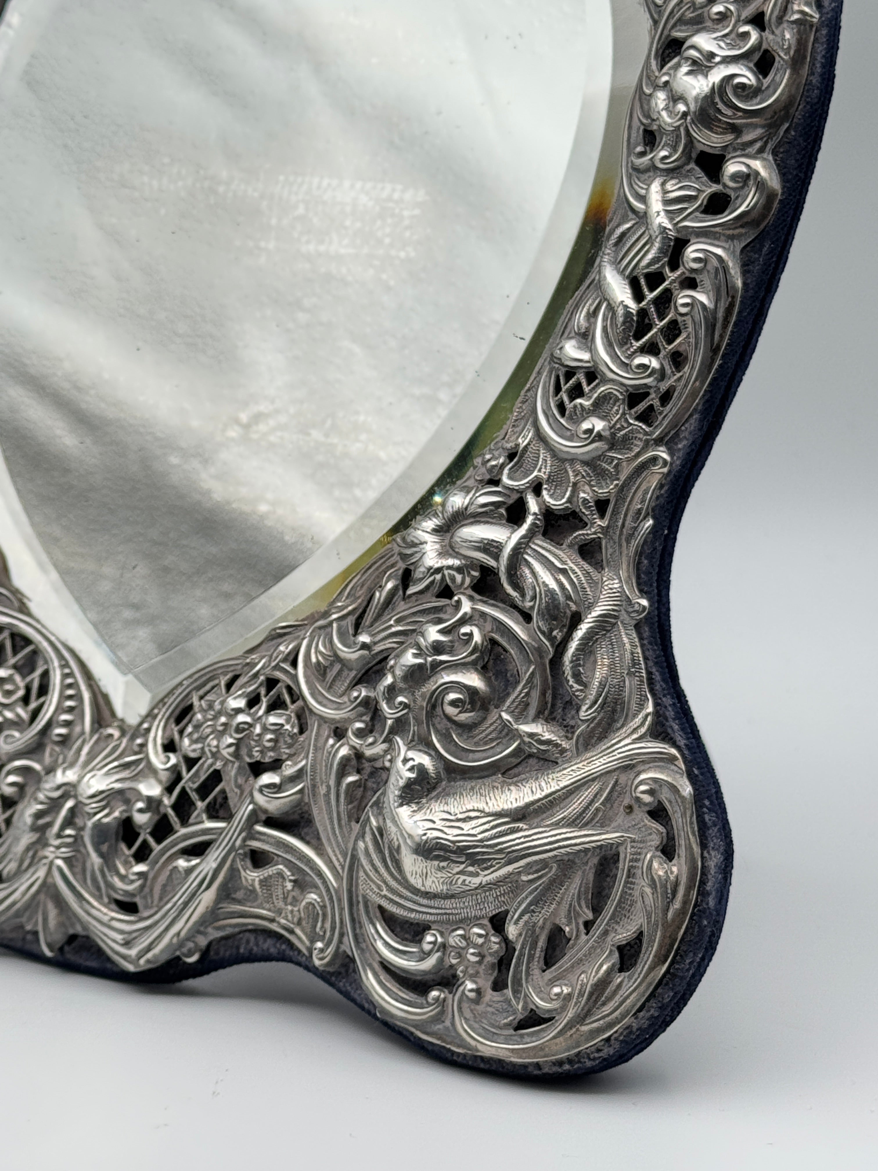 Antique Sterling Heart Mirror – Wm. Comyns, London 1895 Victorian