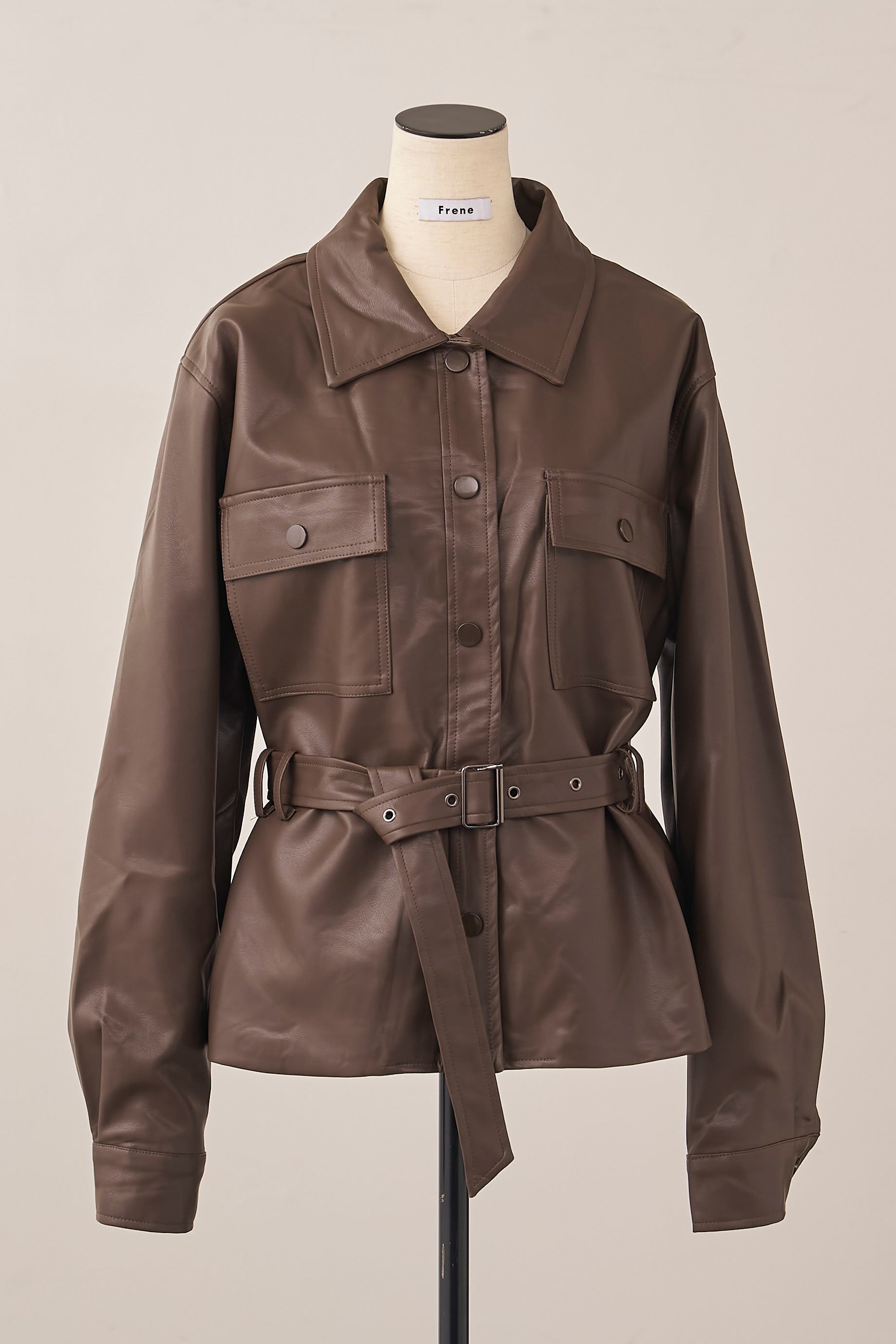 予約]レザーライクウエストシェイプジャケット – Frene