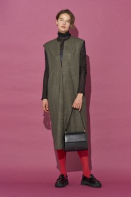 BLAMINK(ブラミンク)のウールチェックスリットネックワンピース通販