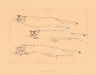 山本容子作(ヤマモトヨウコ サク)の『猫に見られる』銅版画 手彩色通販