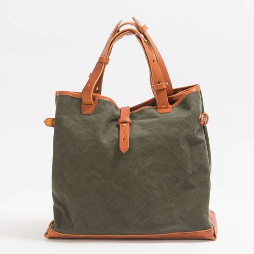 池之端銀革店】Cramp キャンバス×オイルステアシュリンクレザー トート