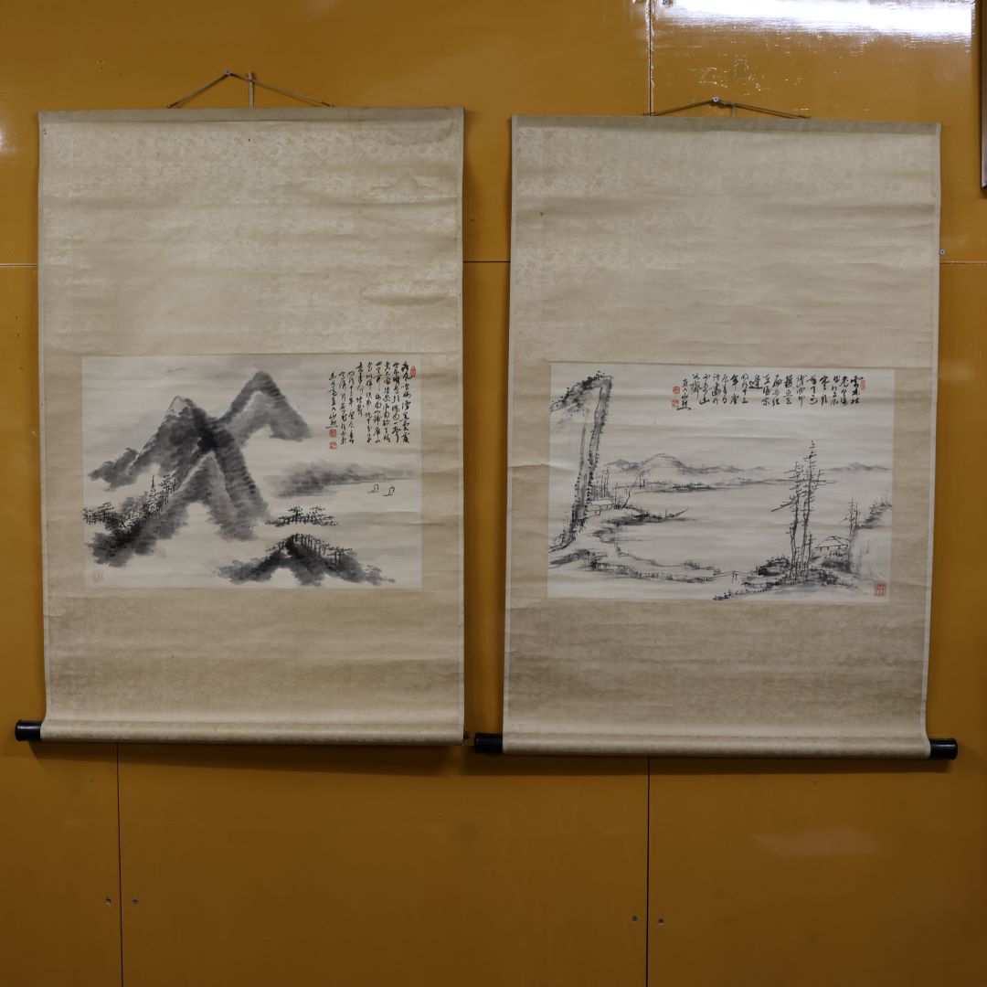 骨董品 田能村直入 画家 山水図 2作品 掛軸