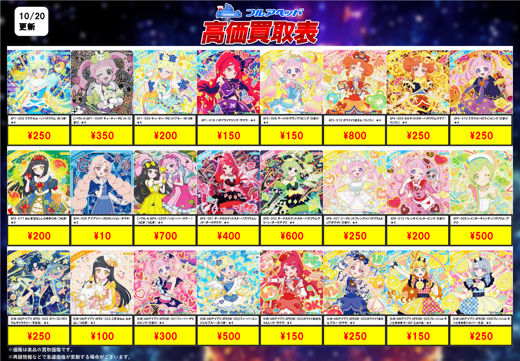 ひみつのアイプリ】買取表、販売価格の調整を行いました！