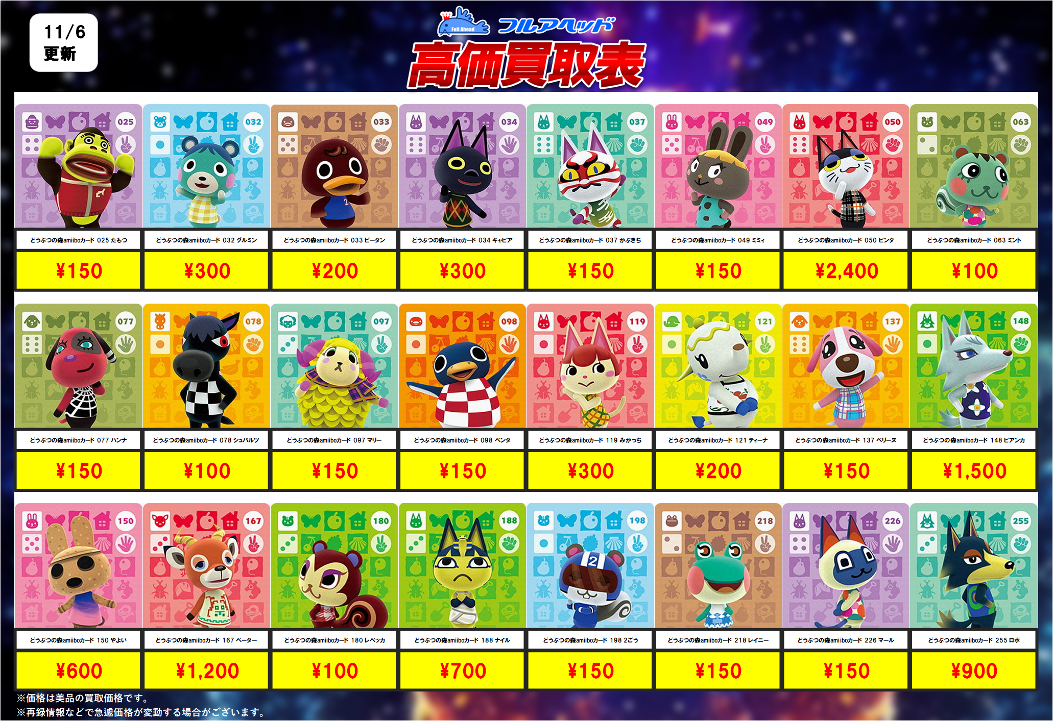 どうぶつの森amiibo】買取表、販売価格の調整を行いました！
