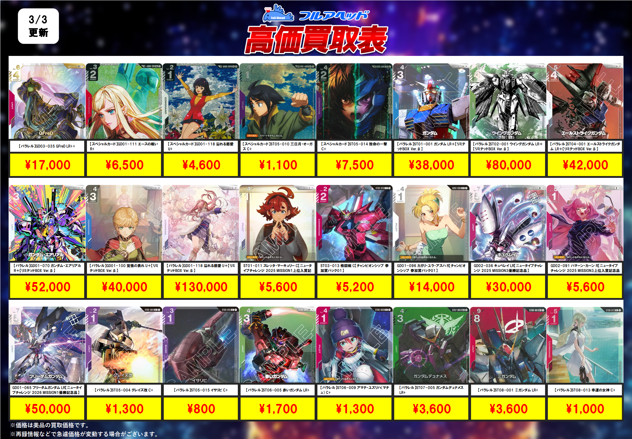 ガンダムカードゲーム – 【フルアヘッド】高価買取表