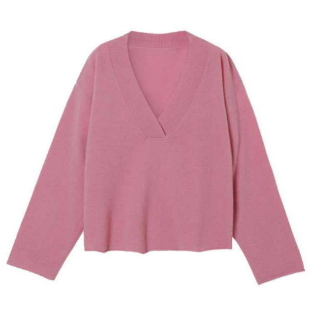 イエベ春/イエベ秋服 深Vネック リブ編み ゆるふわニット ニット