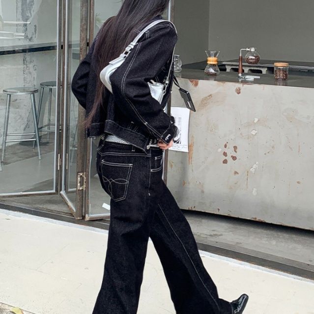 デニムセットアップ リジッドデニム ショート丈ジャケットとフレア