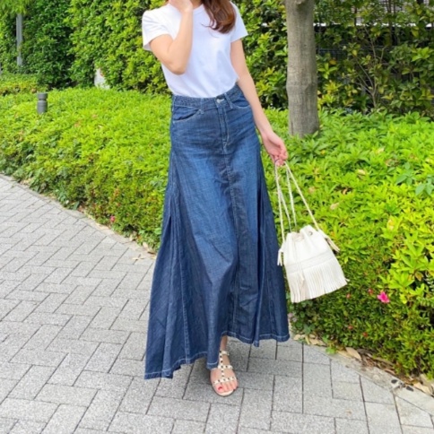 デニム フレア切替えマキシ丈スカート フレアスカート|デニムスカート