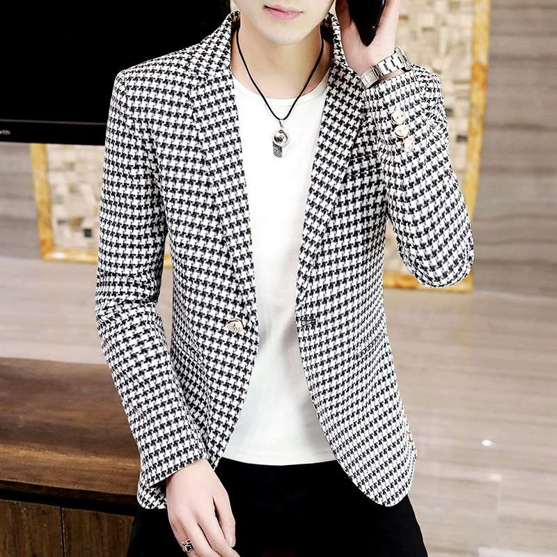 メンズカジュアル】千鳥格子柄スリムフィットスーツ セットアップ