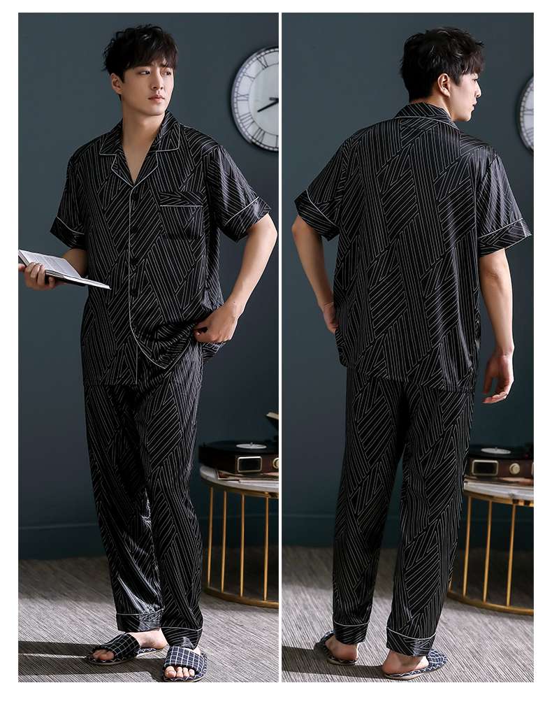 メンズパジャマ 幾何学模様シルクパジャマ上下セット シルク|メンズ