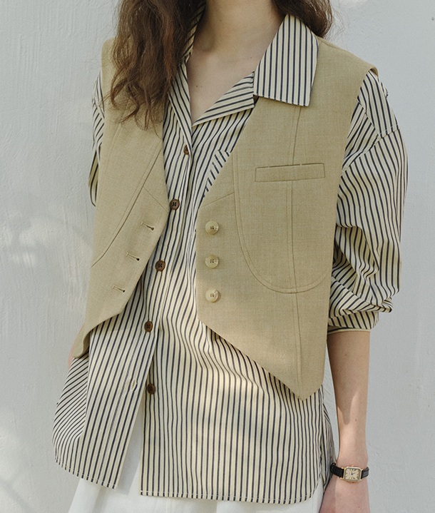 ストライプシャツ クラシック縞模様開襟シャツ レディース|ストライプ