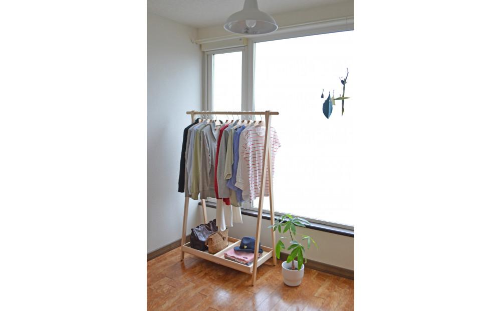 旭川家具 コサイン ドレスラック（ワイド）とトレーとフックのセット