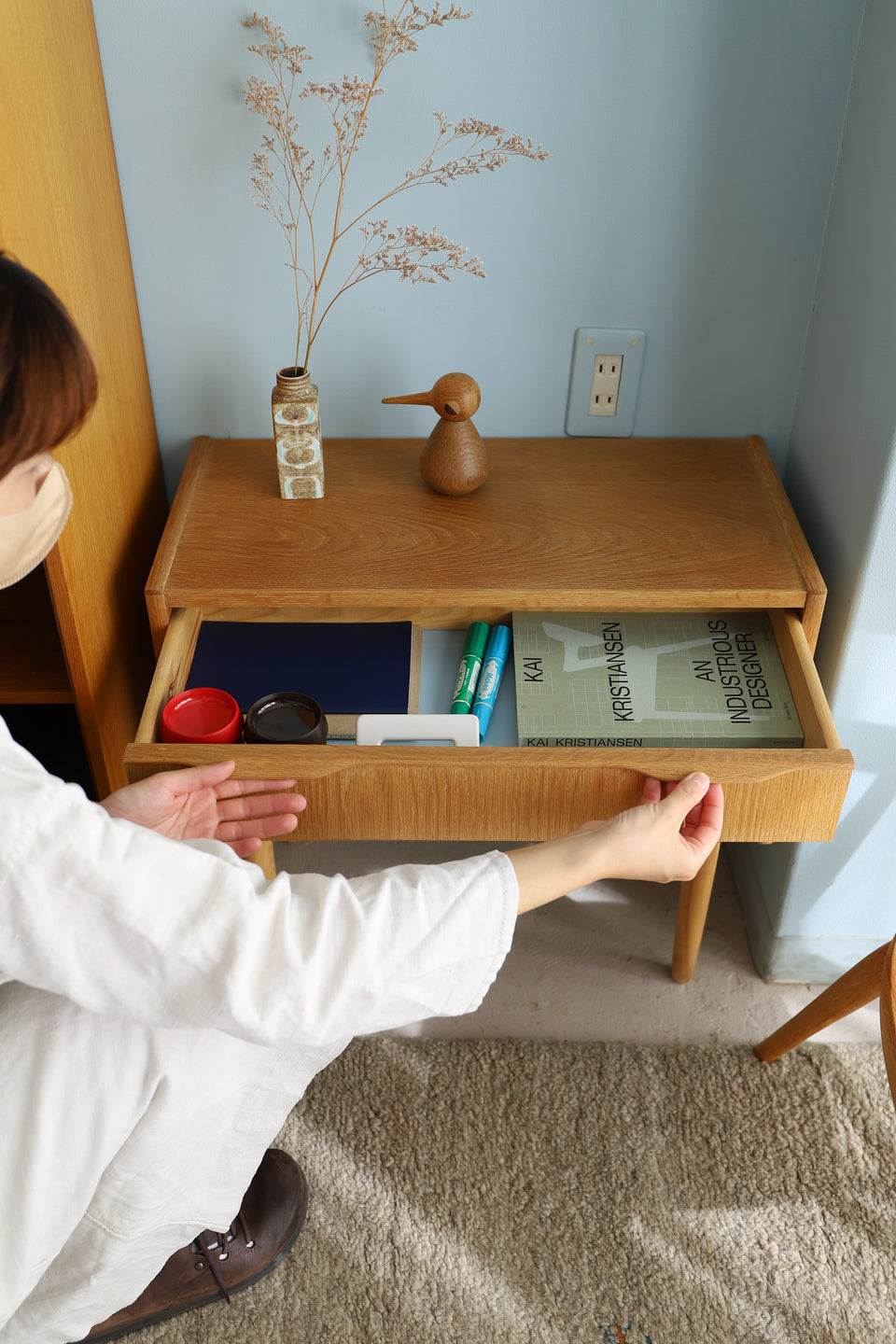 デンマークヴィンテージ 3段 サイドチェスト オーク材 北欧家具/Danish