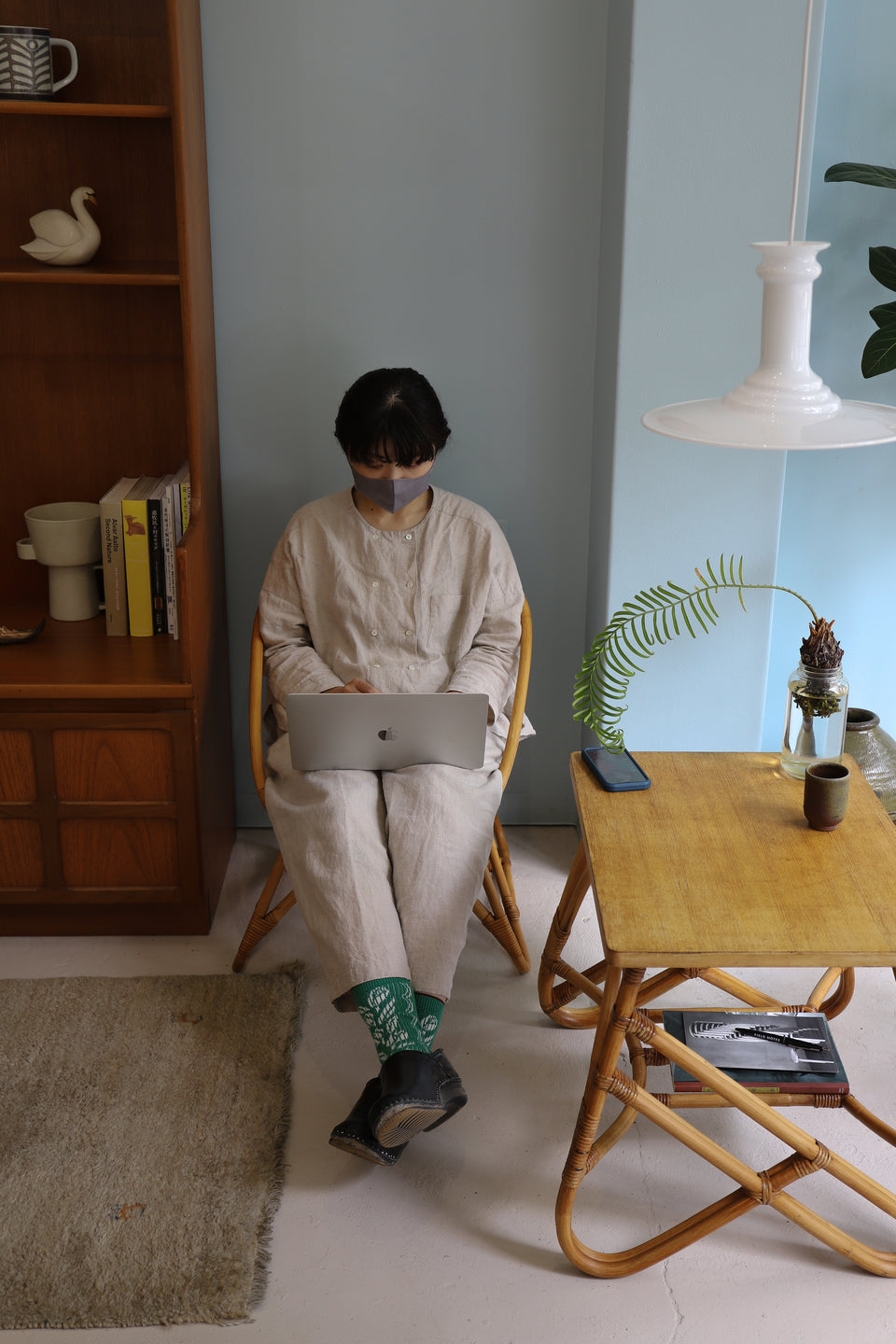 山川ラタン アームチェア 菊椅子 サイドテーブル ジャパンヴィンテージ