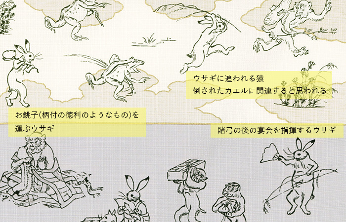 50 鳥獣人物戯画 絵巻 ブルー イエロー | ふろしき むす美 オンライン