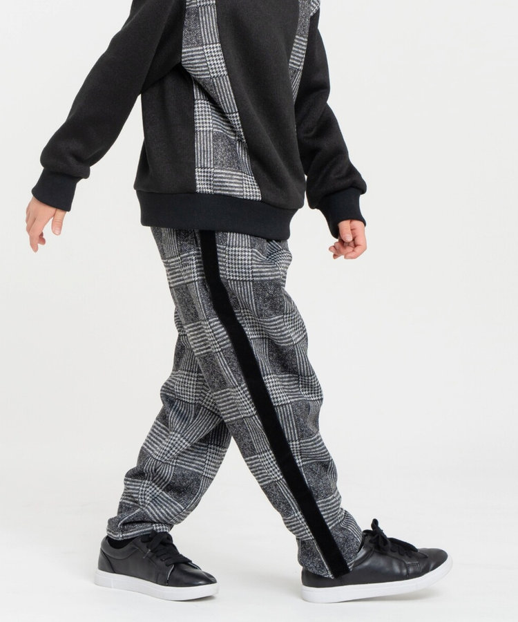 グレンチェックプリント 裏起毛 ロングテーパードパンツ