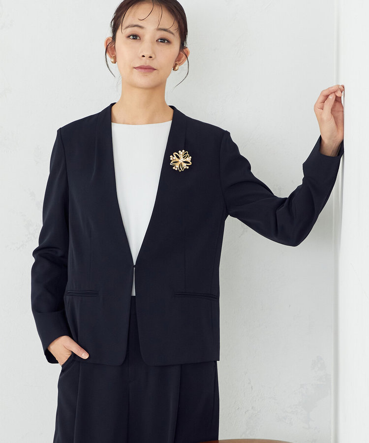 セットアップ対応】ウォッシャブル ポリエステルツイル ノーカラー