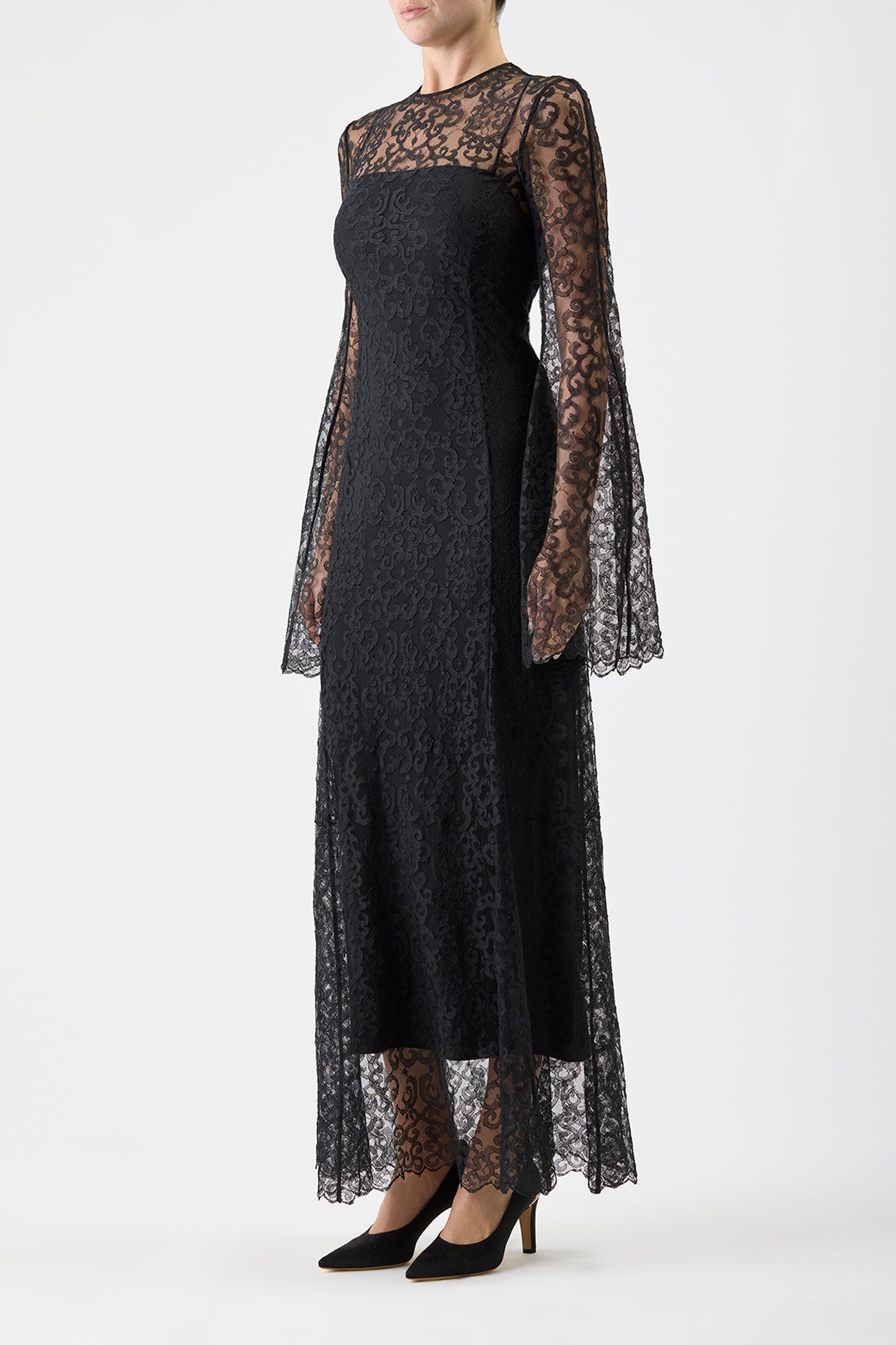 Zimmer Sheer Maxi Dress with Slip in Black Silk Lace – Gabriela Hearst