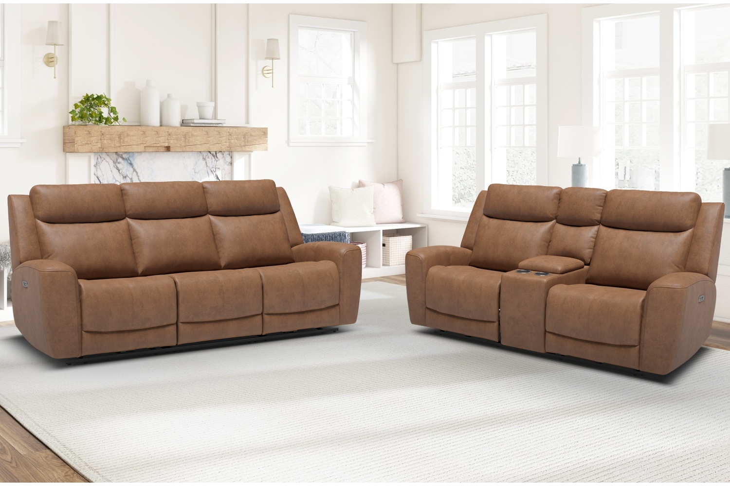 SH3413 Dakota Saddle Leather Power Reclining 2 Piece Sofa