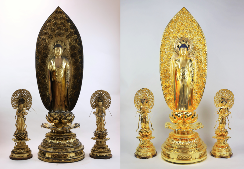 阿弥陀三尊像を修復しました〇 | 京都の仏師 宮本我休（GAKYU ガキュウ）