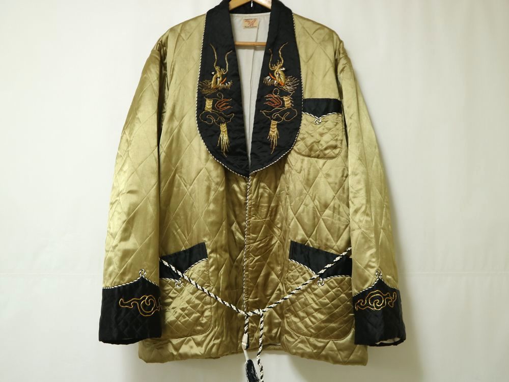 50s ビンテージ 中綿 キルティング スーベニア ガウン 昇り龍 龍