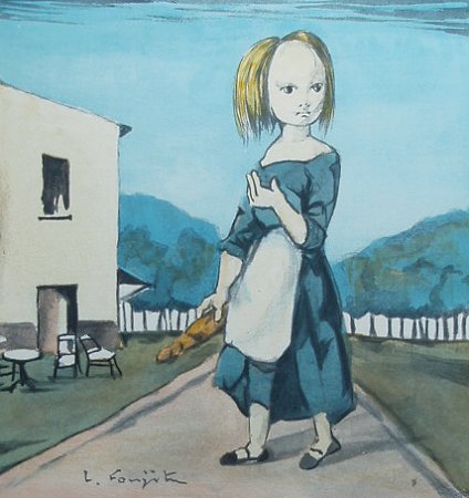 藤田嗣治『パンを持つ少女』｜絵画 販売 買取 - 東京・自由が丘にある