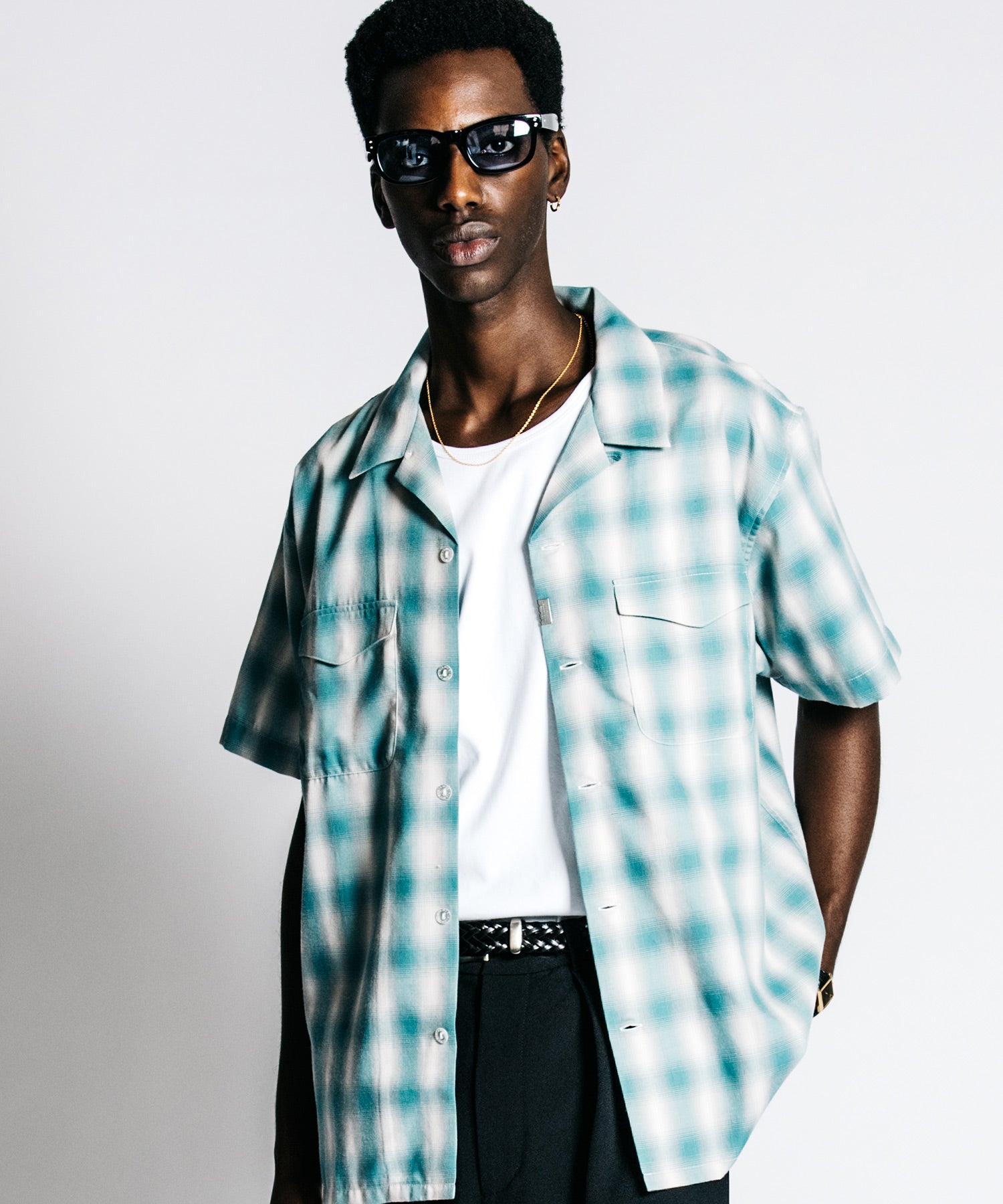 THE CRIMIE] クライミー サマーオンブレチェック オープンカラー S/S