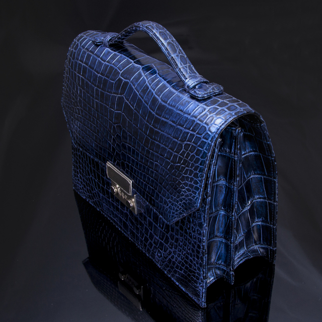 クロコダイルブリーフケース ミッドナイトブルー[0615KA12