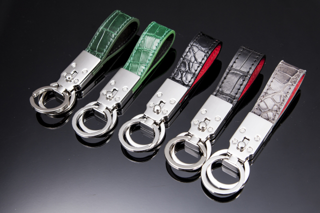 ダブルリングキーホルダー[K-006]クロコダイルレザーショップ ガウディ