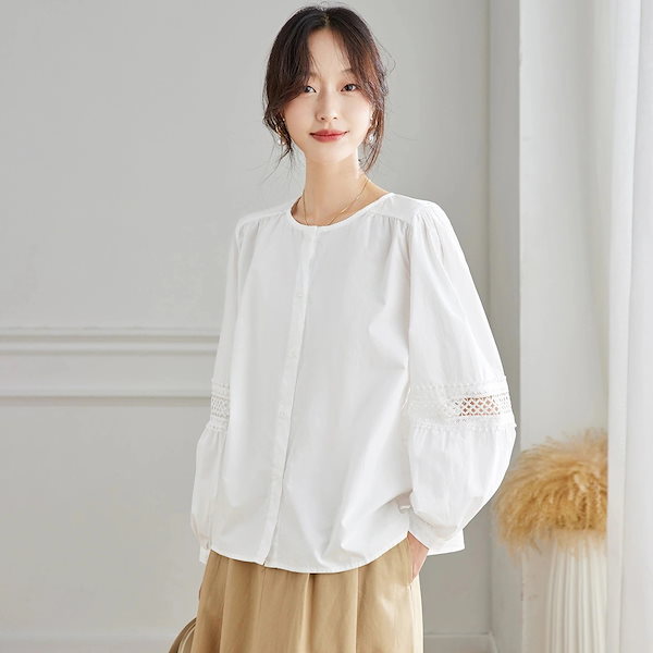 Qoo10] 【早割SALE！】ラウンドネック白シャツ