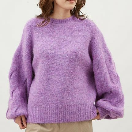 Mila Owen/ミラオーウェン】ミドルゲージケーブルスリーブニットプル