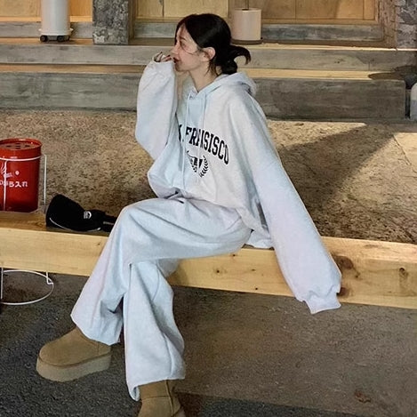 パーカー セットアップ レディース 韓国 ファッション ロゴプリント