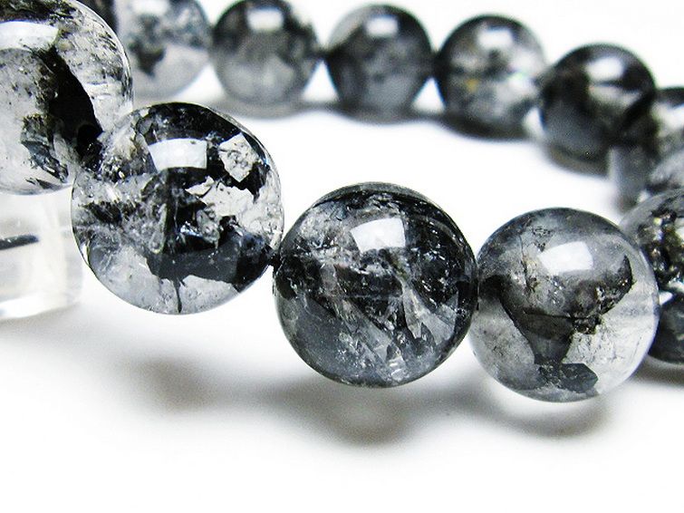 ブラックエレスチャルクォーツ 骸骨水晶 ブレスレット 15mm [T124-4798]