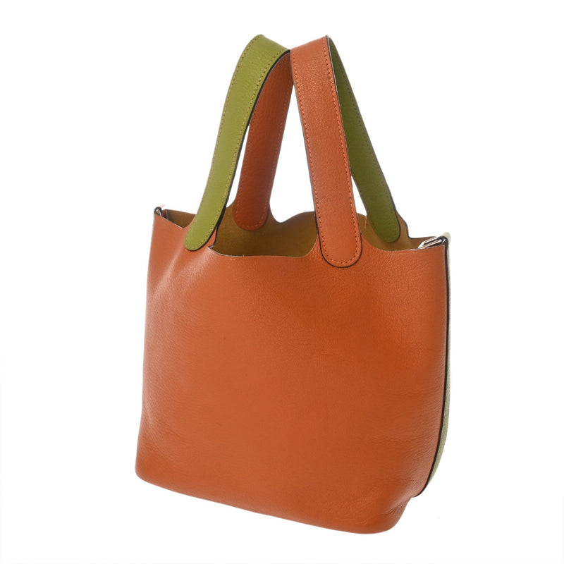 HERMES エルメス ピコタン PM バイカラー アニスグリーン/オレンジ □J