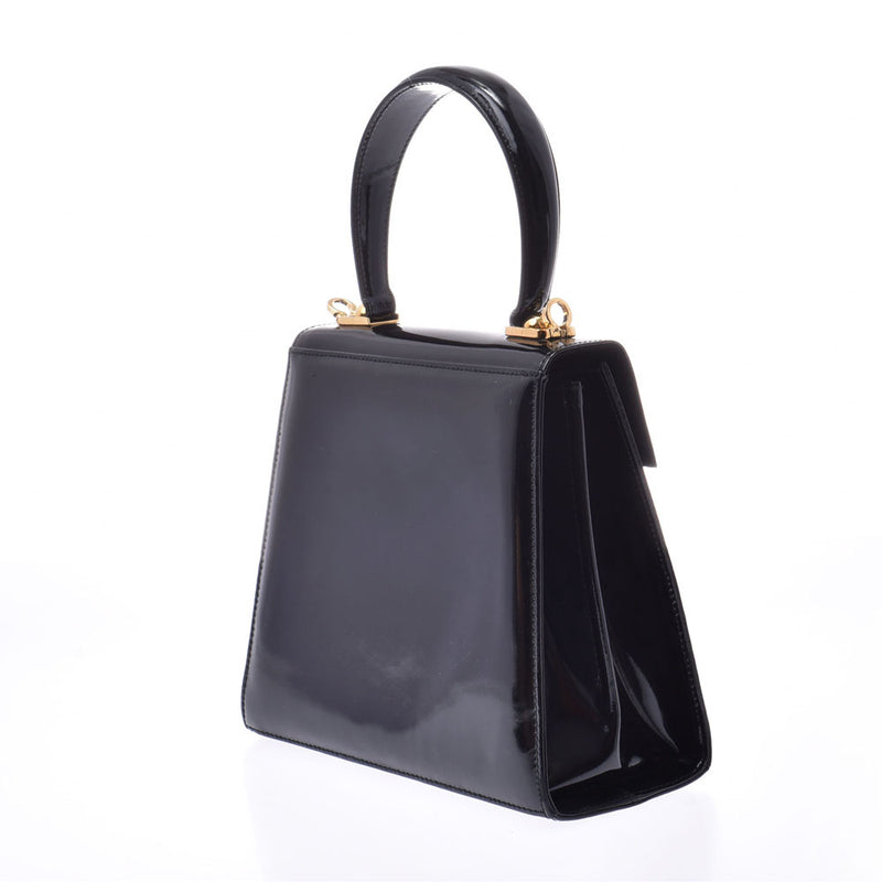 Ferragamo Gancini 2WAY Bag Black Gold Hardware Ladies Enamel