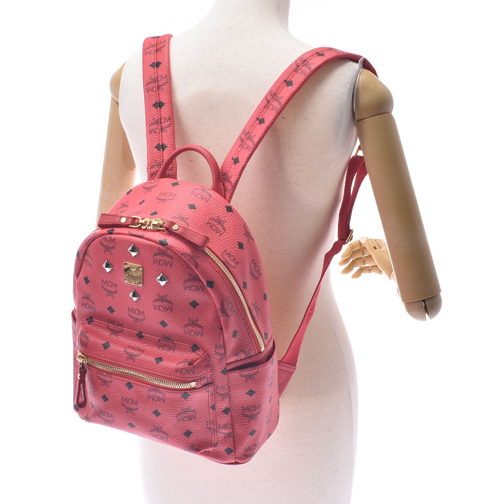 エムシーエムバックパック スタッズ 赤 レディース カーフ リュック