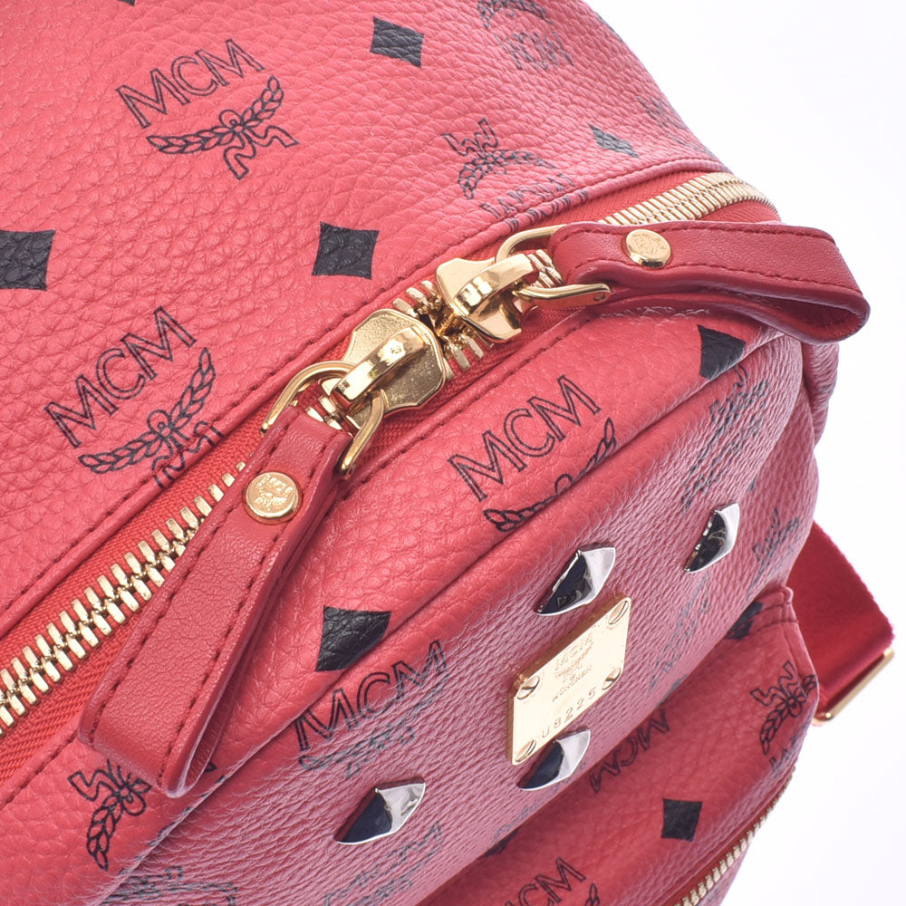 エムシーエムバックパック スタッズ 赤 レディース カーフ リュック