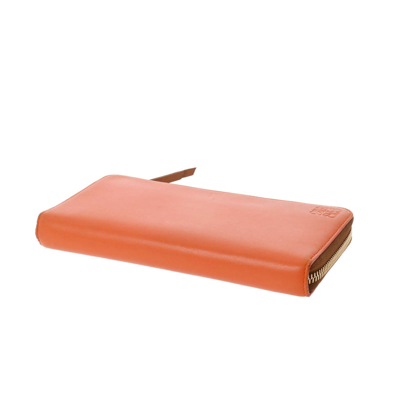 ロエベアナグラム ラウンドファスナー財布 オレンジ レディース レザー