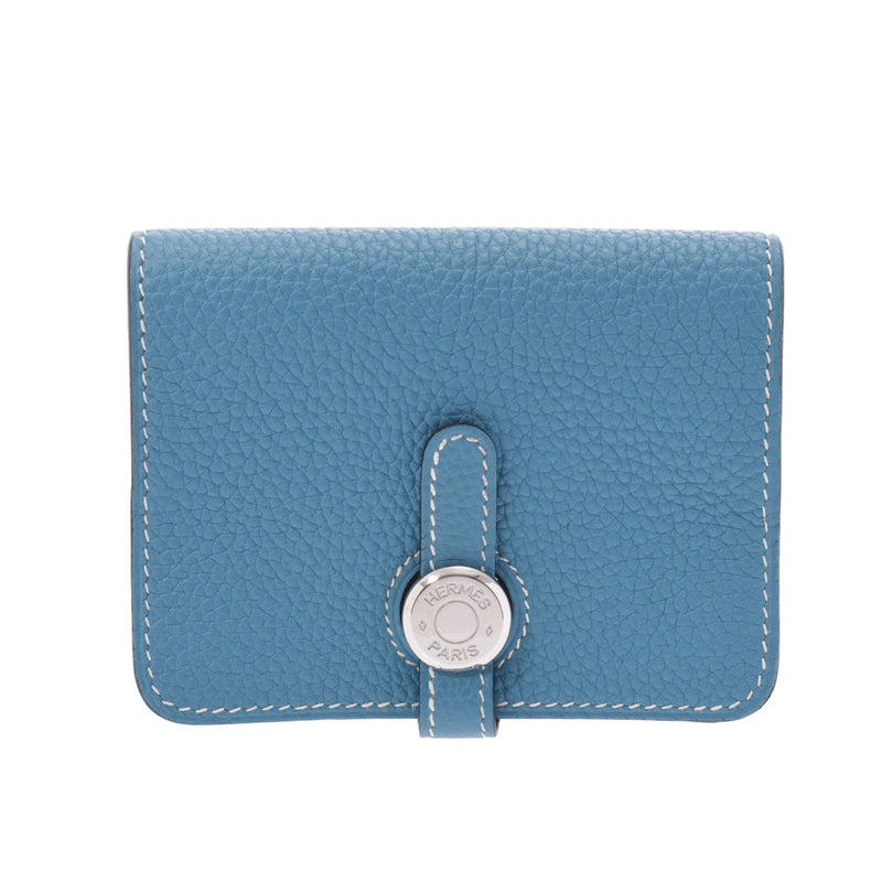 Hermes Donna Coin Purse Blue Jean silver hardware oval coin case