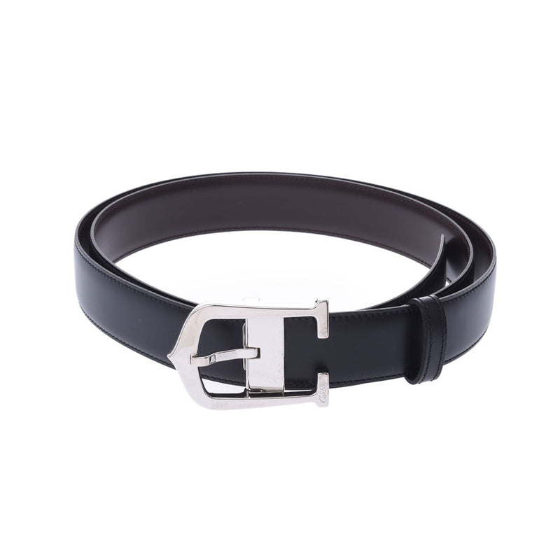 カルティエCアロンジェ 黒/茶 シルバー金具 メンズ レザー ベルト