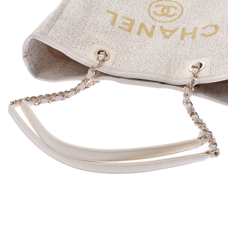 シャネルドーヴィル チェーンバッグ 白 レディース ツイード トート