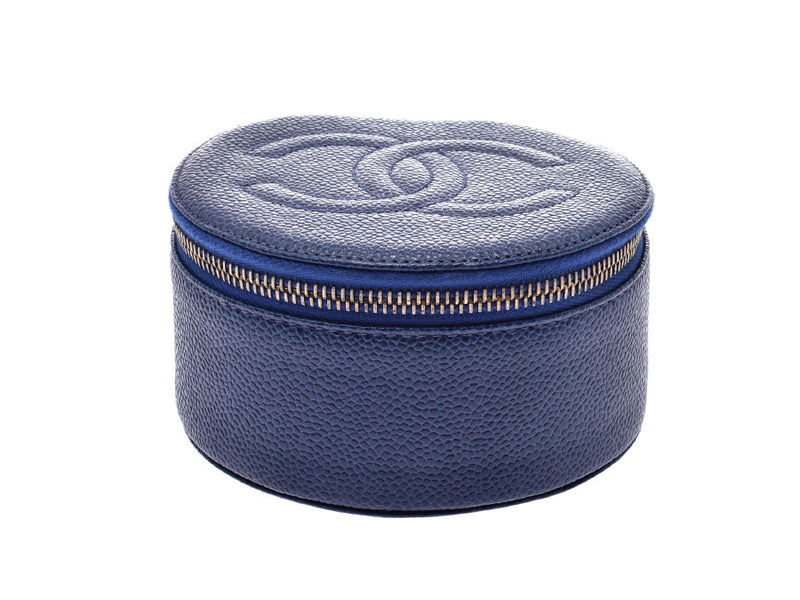 シャネルジュエリーケース アクセサリーケース 青 ゴールド金具 ユニ