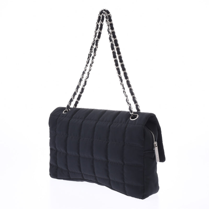 シャネルチョコバー チェーンショルダー 黒 シルバー金具 レディース