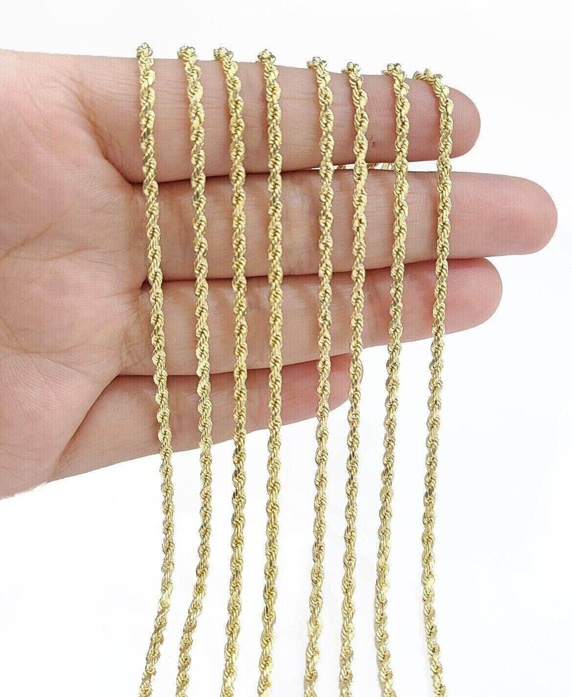 Real 10K Yellow Gold Rope Chain 2mm Necklace 18-26'' Inches