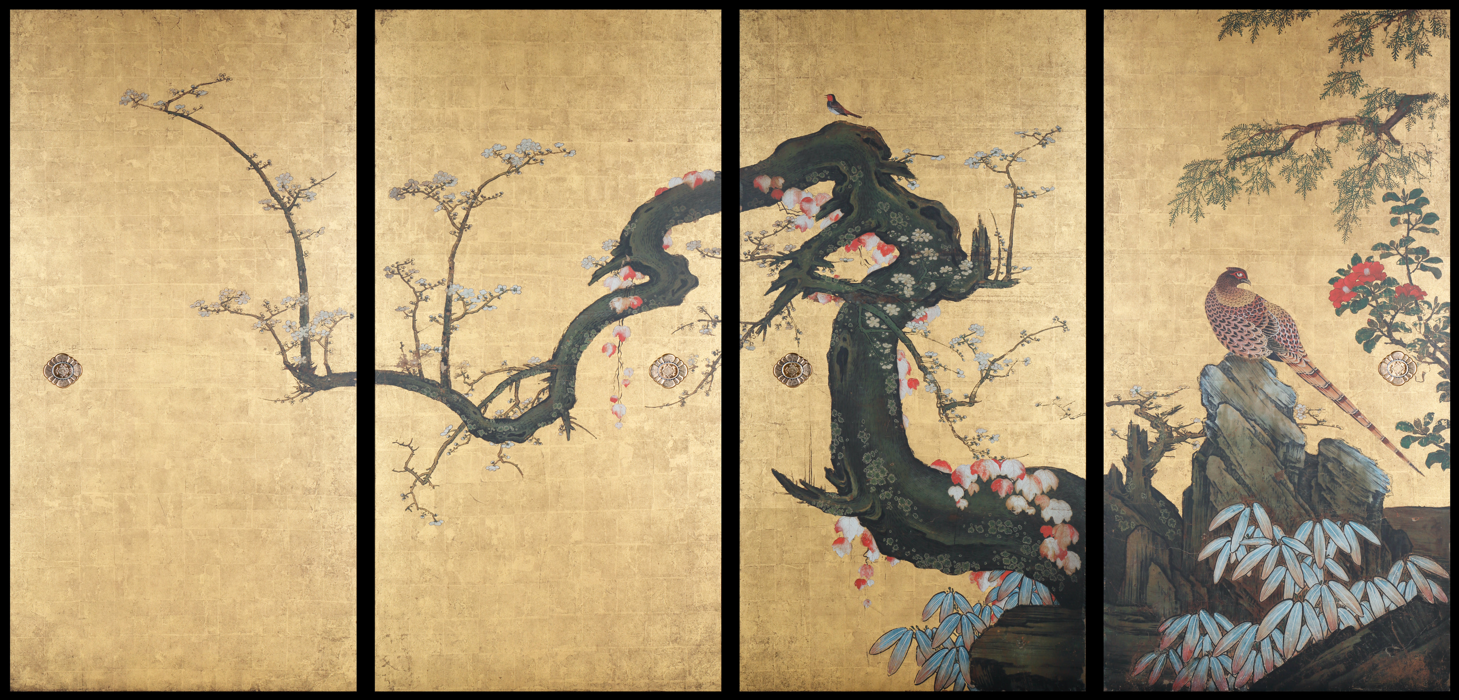 天球院方丈障壁画 梅・柳に遊禽図襖｜作品紹介｜キヤノン 綴