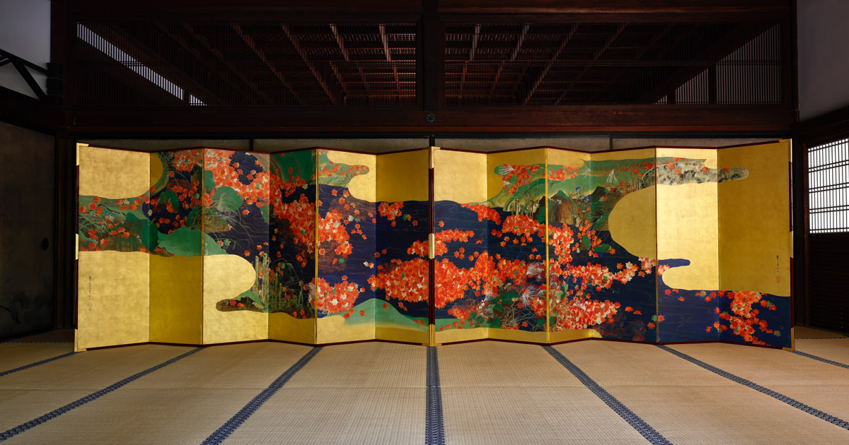 紅葉に流水/山景図屏風｜作品紹介｜キヤノン 綴プロジェクト｜キヤノン